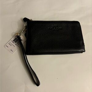 Coach Black Pebbled Leather Double Zip Top Wristlet NWT